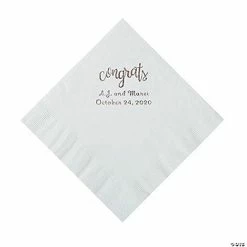 Deals ✔️ White Congrats Personalized Napkins with Silver Foil - Luncheon 🧨