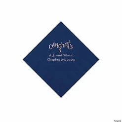 Best Sale 👍 Navy Congrats Personalized Napkins with Silver Foil - Beverage 🔔