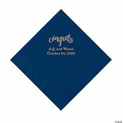 Discount 🛒 Navy Congrats Personalized Napkins with Gold Foil - Luncheon 👍