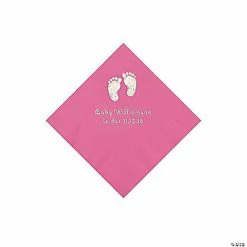 Coupon 👏 Candy Pink Baby Feet Personalized Napkins with Silver Foil - 50 Pc. Beverage ⌛