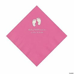 Best Sale 💯 Candy Pink Baby Feet Personalized Napkins with Silver Foil - 50 Pc. Luncheon 🤩