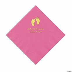 Promo ❤️ Candy Pink Baby Feet Personalized Napkins with Gold Foil - 50 Pc. Luncheon ⭐