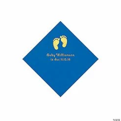 Promo 👍 Cobalt Blue Baby Feet Personalized Napkins with Gold Foil - 50 Pc. Beverage 😍