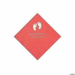 Best Pirce 🥰 Coral Baby Feet Personalized Napkins with Silver Foil - 50 Pc. Beverage ⌛