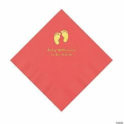 Hot Sale 🌟 Coral Baby Feet Personalized Napkins with Gold Foil - 50 Pc. Luncheon 😀