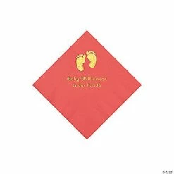Budget 🛒 Coral Baby Feet Personalized Napkins with Gold Foil - 50 Pc. Beverage 🛒