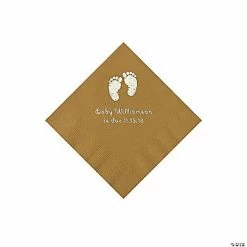Discount ✔️ Gold Baby Feet Personalized Napkins with Silver Foil – 50 Pc. Beverage 🎉