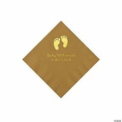 Cheapest 🧨 Gold Baby Feet Personalized Napkins with Gold Foil – 50 Pc. Beverage ⭐