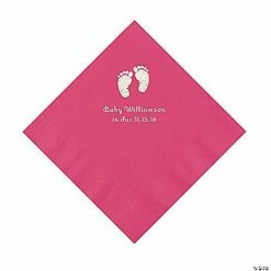Top 10 ❤️ Hot Pink Baby Feet Personalized Napkins with Silver Foil - 50 Pc. Luncheon 🥰