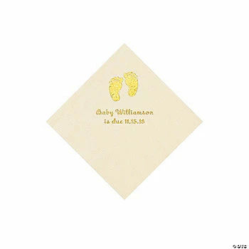 Brand new ✔️ Ivory Baby Feet Personalized Napkins with Gold Foil - 50 Pc. Beverage 🛒 1 Brand new ✔️ Ivory Baby Feet Personalized Napkins with Gold Foil - 50 Pc. Beverage 🛒