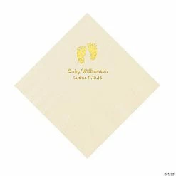 Best Pirce 😉 Ivory Baby Feet Personalized Napkins with Gold Foil - 50 Pc. Luncheon 🧨