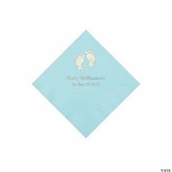 New 💯 Light Blue Baby Feet Personalized Napkins with Silver Foil - 50 Pc. Beverage 🛒