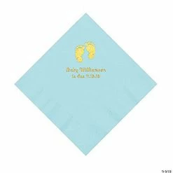 Top 10 🎉 Light Blue Baby Feet Personalized Napkins with Gold Foil - 50 Pc. Luncheon 👏