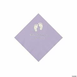 Brand new 🛒 Lilac Baby Feet Personalized Napkins with Silver Foil - 50 Pc. Beverage 🛒
