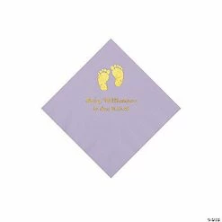 Buy ✨ Lilac Baby Feet Personalized Napkins with Gold Foil - 50 Pc. Beverage 😉