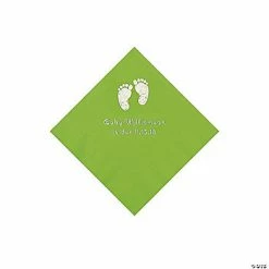 Flash Sale 🎁 Lime Green Baby Feet Personalized Napkins with Silver Foil - 50 Pc. Beverage 🎉
