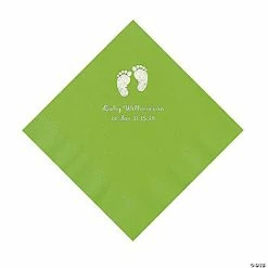New 😍 Lime Green Baby Feet Personalized Napkins with Silver Foil - 50 Pc. Luncheon 🔔