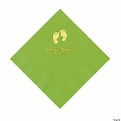 Promo 🎁 Lime Green Baby Feet Personalized Napkins with Gold Foil - 50 Pc. Luncheon ✨