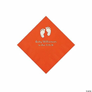 Cheapest ๐งจ Orange Baby Feet Personalized Napkins with Silver Foil - 50 Pc. Beverage ๐ 1 Cheapest ๐งจ Orange Baby Feet Personalized Napkins with Silver Foil - 50 Pc. Beverage ๐