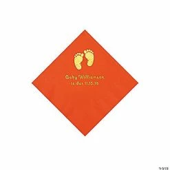 Best Sale 🔥 Orange Baby Feet Personalized Napkins with Gold Foil - 50 Pc. Beverage 🎁