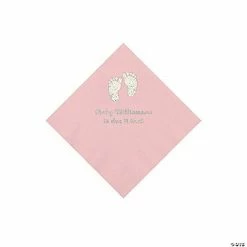 Budget 🥰 Light Pink Baby Feet Personalized Napkins with Silver Foil - 50 Pc. Beverage ⭐