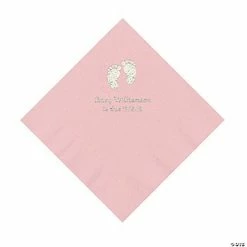 Cheap ✔️ Light Pink Baby Feet Personalized Napkins with Silver Foil - 50 Pc. Luncheon 😍