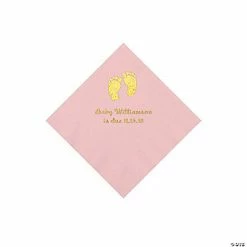 Coupon 👏 Light Pink Baby Feet Personalized Napkins with Gold Foil - 50 Pc. Beverage 🤩