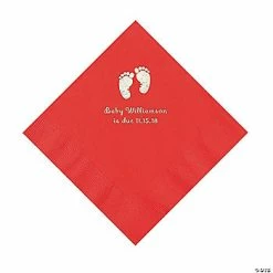 Discount ⌛ Red Baby Feet Personalized Napkins with Silver Foil - 50 Pc. Luncheon 👏