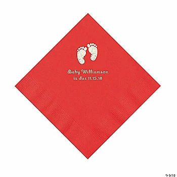 Discount ⌛ Red Baby Feet Personalized Napkins with Silver Foil - 50 Pc. Luncheon 👏 1 Discount ⌛ Red Baby Feet Personalized Napkins with Silver Foil - 50 Pc. Luncheon 👏