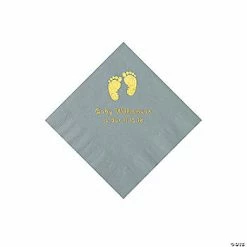 Buy 🔔 Silver Baby Feet Personalized Napkins with Gold Foil - 50 Pc. Beverage 🔔