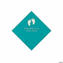 Outlet 🧨 Turquoise Baby Feet Personalized Napkins with Silver Foil - 50 Pc. Beverage 🔥