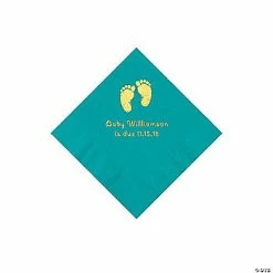 Best Pirce ❤️ Turquoise Baby Feet Personalized Napkins with Gold Foil - 50 Pc. Beverage 🔥