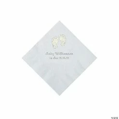 Brand new 🎉 White Baby Feet Personalized Napkins with Silver Foil - 50 Pc. Beverage 😀