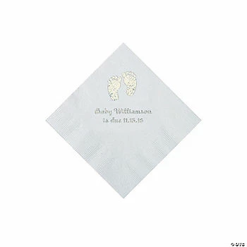 Brand new 🎉 White Baby Feet Personalized Napkins with Silver Foil - 50 Pc. Beverage 😀 1 Brand new 🎉 White Baby Feet Personalized Napkins with Silver Foil - 50 Pc. Beverage 😀
