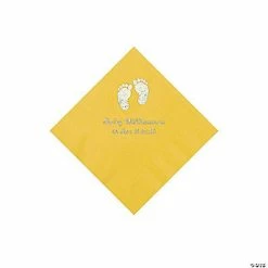 Deals 🛒 Yellow Baby Feet Personalized Napkins with Silver Foil - 50 Pc. Beverage 👍