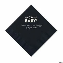 Top 10 ⭐ Black Welcome Baby Personalized Napkins with Silver Foil - 50 Pc. Luncheon 💯