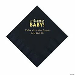 Coupon 🤩 Black Welcome Baby Personalized Napkins with Gold Foil - 50 Pc. Luncheon 😍