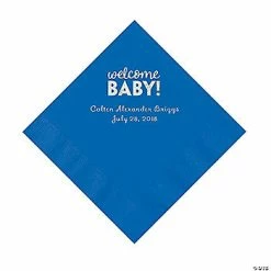 Best deal 🔔 Cobalt Blue Welcome Baby Personalized Napkins with Silver Foil - 50 Pc. Luncheon 🎁