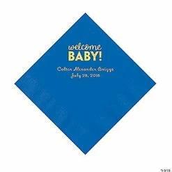 Deals 👍 Cobalt Blue Welcome Baby Personalized Napkins with Gold Foil - 50 Pc. Luncheon ✔️