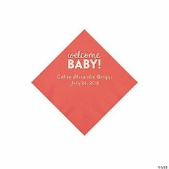 Top 10 😀 Coral Welcome Baby Personalized Napkins with Silver Foil – 50 Pc. Beverage 🤩