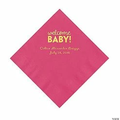 Coupon 🔥 Hot Pink Welcome Baby Personalized Napkins with Gold Foil – 50 Pc. Luncheon 🎁