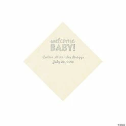 Deals ✔️ Ivory Welcome Baby Personalized Napkins with Silver Foil - 50 Pc. Beverage 👍