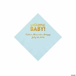 Buy 🎁 Light Blue Welcome Baby Personalized Napkins with Gold Foil - 50 Pc. Beverage 🌟