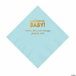 Cheap 🌟 Light Blue Welcome Baby Personalized Napkins with Gold Foil – 50 Pc. Luncheon 🌟