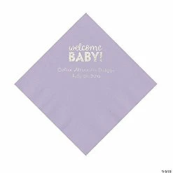 Best deal 🎁 Lilac Welcome Baby Personalized Napkins with Silver Foil – 50 Pc. Luncheon ❤️