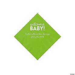 Outlet 👏 Lime Welcome Baby Personalized Napkins with Silver Foil - 50 Pc. Beverage 🔔