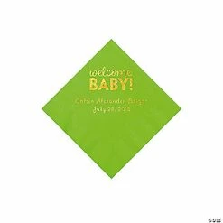 Budget ⭐ Lime Welcome Baby Personalized Napkins with Gold Foil - 50 Pc. Beverage ✔️