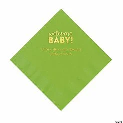 New 🤩 Lime Welcome Baby Personalized Napkins with Gold Foil – 50 Pc. Luncheon ✔️