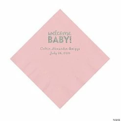 Deals ✨ Light Pink Welcome Baby Personalized Napkins with Silver Foil – 50 Pc. Luncheon ⌛