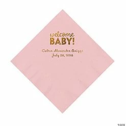 Hot Sale 🎉 Light Pink Welcome Baby Personalized Napkins with Gold Foil – 50 Pc. Luncheon ✔️